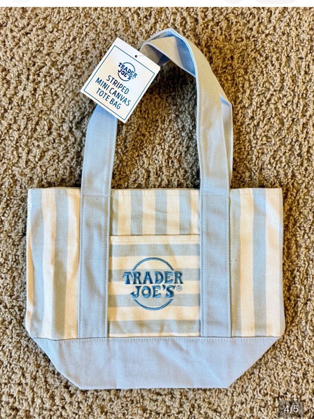 NEW Trader Joe's Blue and Cream Striped Mini Tote